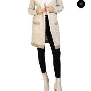 Love Token Cream and Tan Open Front Cardigan